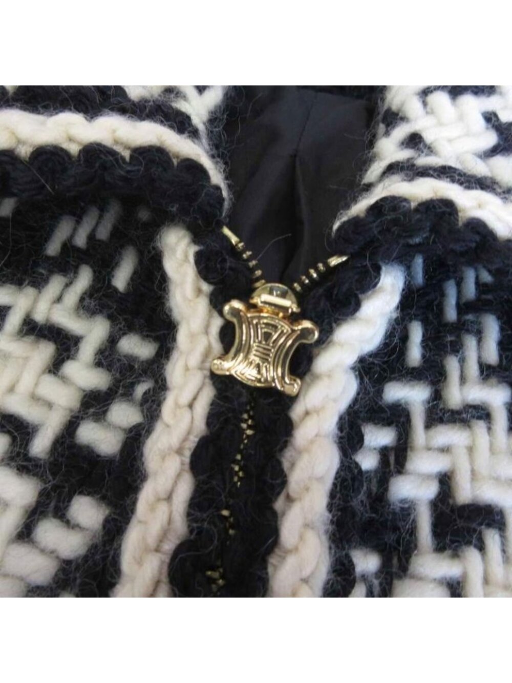 ★SOLD★ Celine Wool Tweed Short Jacket Macadam Logo Knit Blouson Check White - Picture 7 of 9